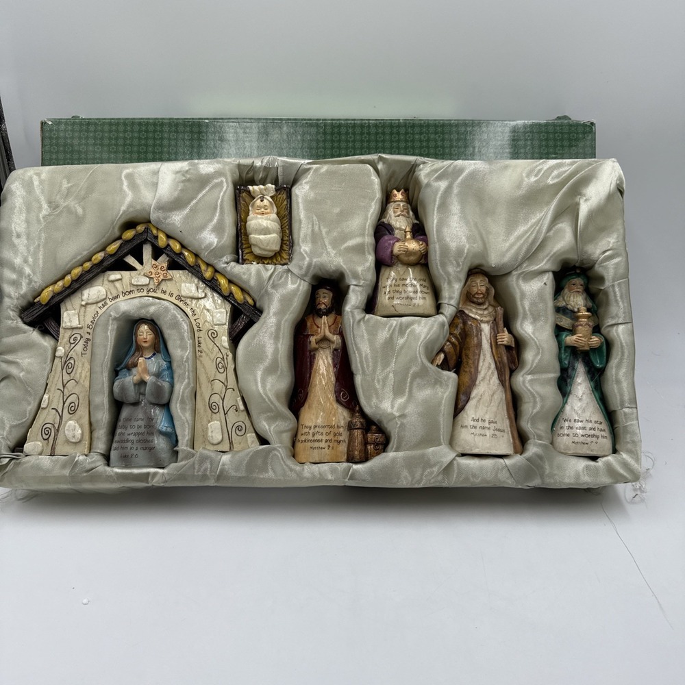 Nativity Set Holiday Time, Inspirational Inscribed Scripture 7 Pc Christmas